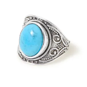 Sterling Silver Plated Oxidised Band Ring Blue-Large