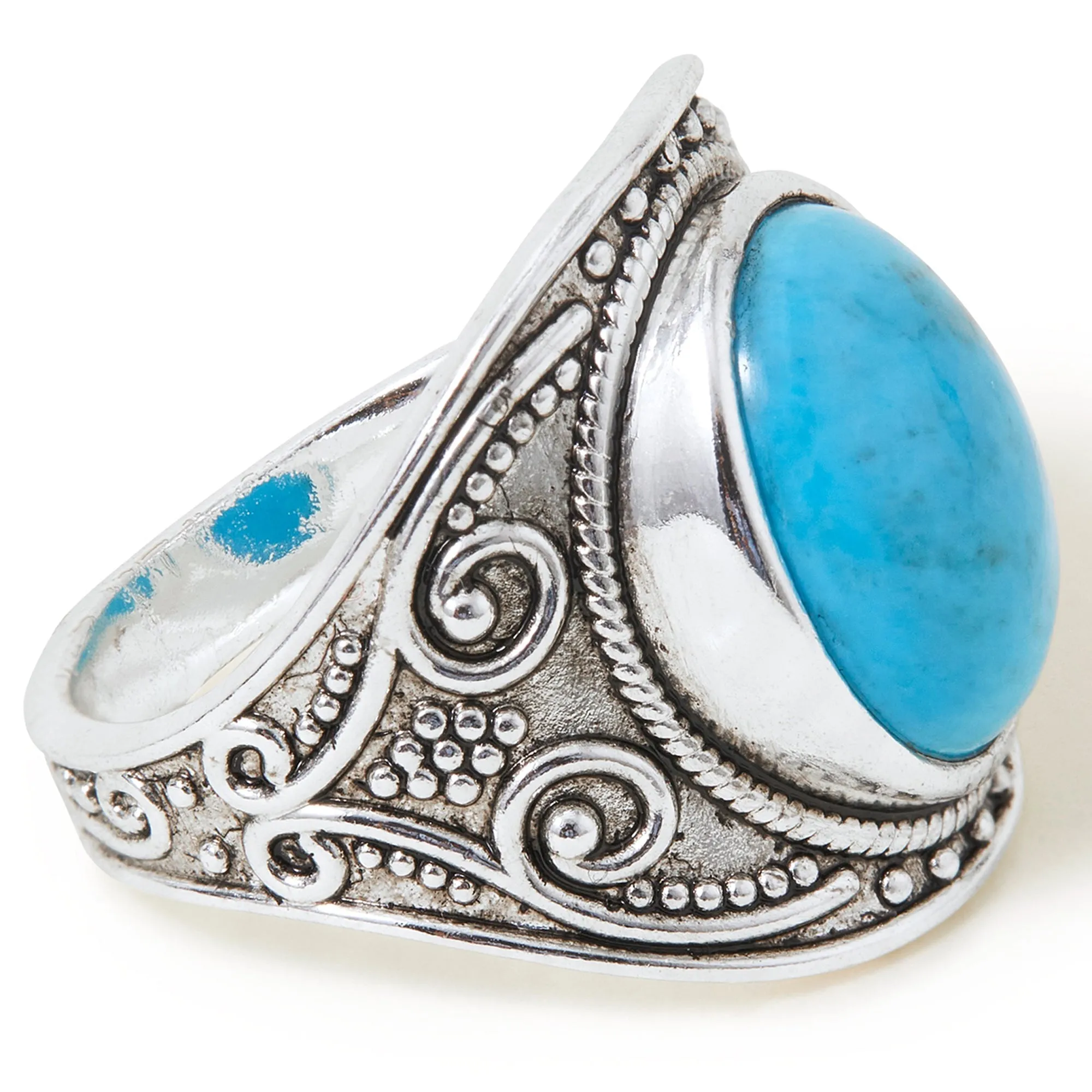 Sterling Silver Plated Oxidised Band Ring Blue-Large