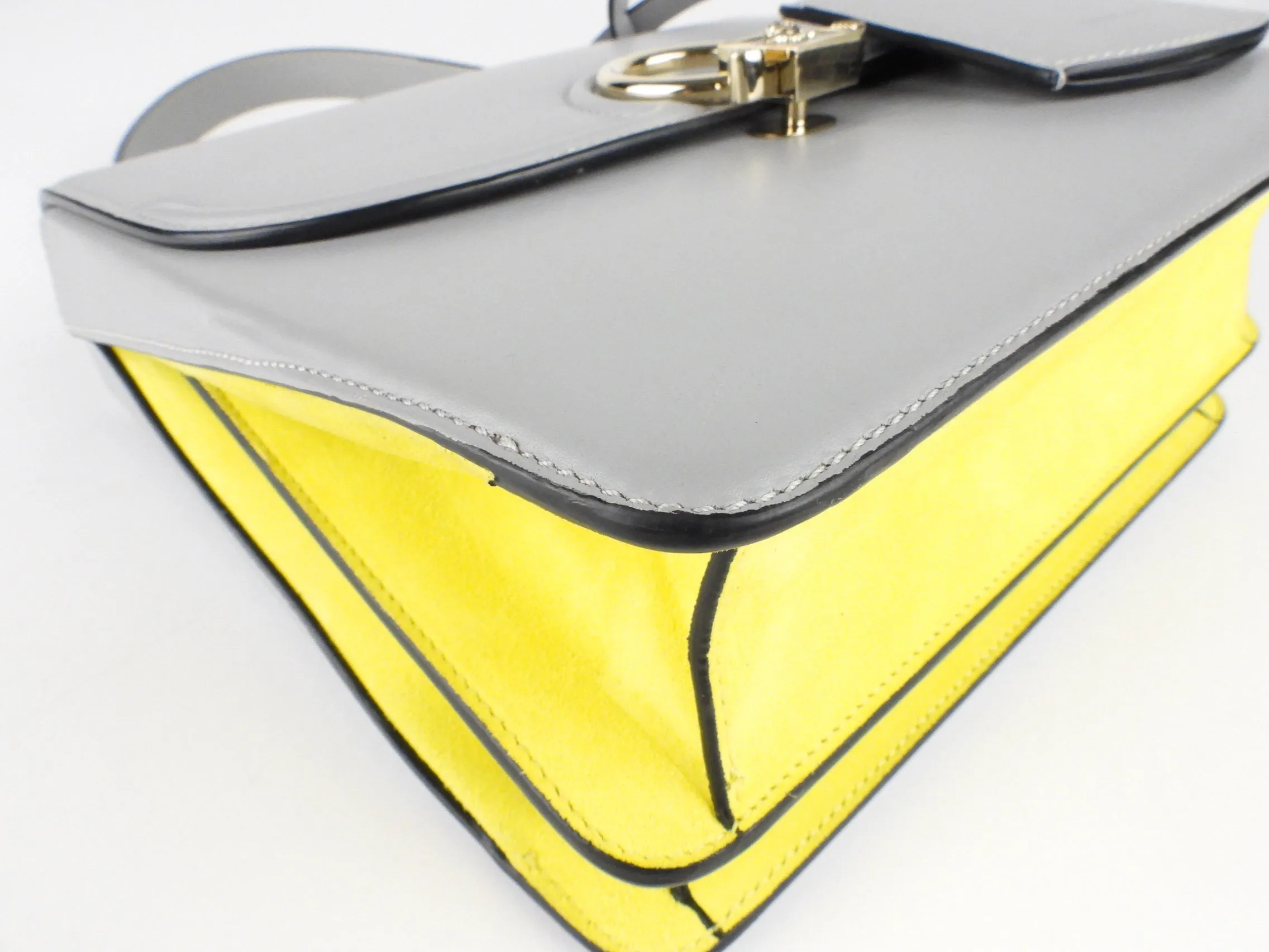 Versace DV One Grey Leather and Yellow Suede Two Way Bag